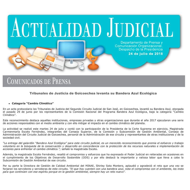 Tribunales de Justicia de Goicoechea levanta su Bandera Azul Ecológica